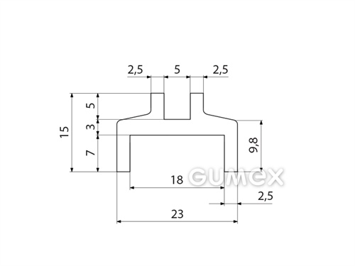 "H" Silikonprofil, 15x23/18/5mm, 60°ShA, -60°C/+180°C, weiß, 